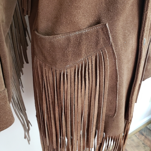 Vintage Rancher by Schott Bros Brown Suede Leather Fringed Jacket, Size 34 - Picture 5 of 8
